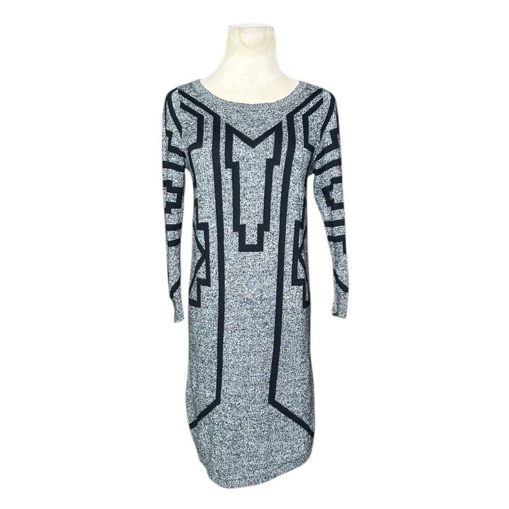 Express gray black geometric print mini sweater dress size XS